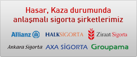 Hazar, Kaza durumunda anlaşmalı sigorta şirketlerimiz Allianz, Halk Sigorta, Ziraat Sigorta, Ankara Sigorta, Axa Sigorta, Groupama